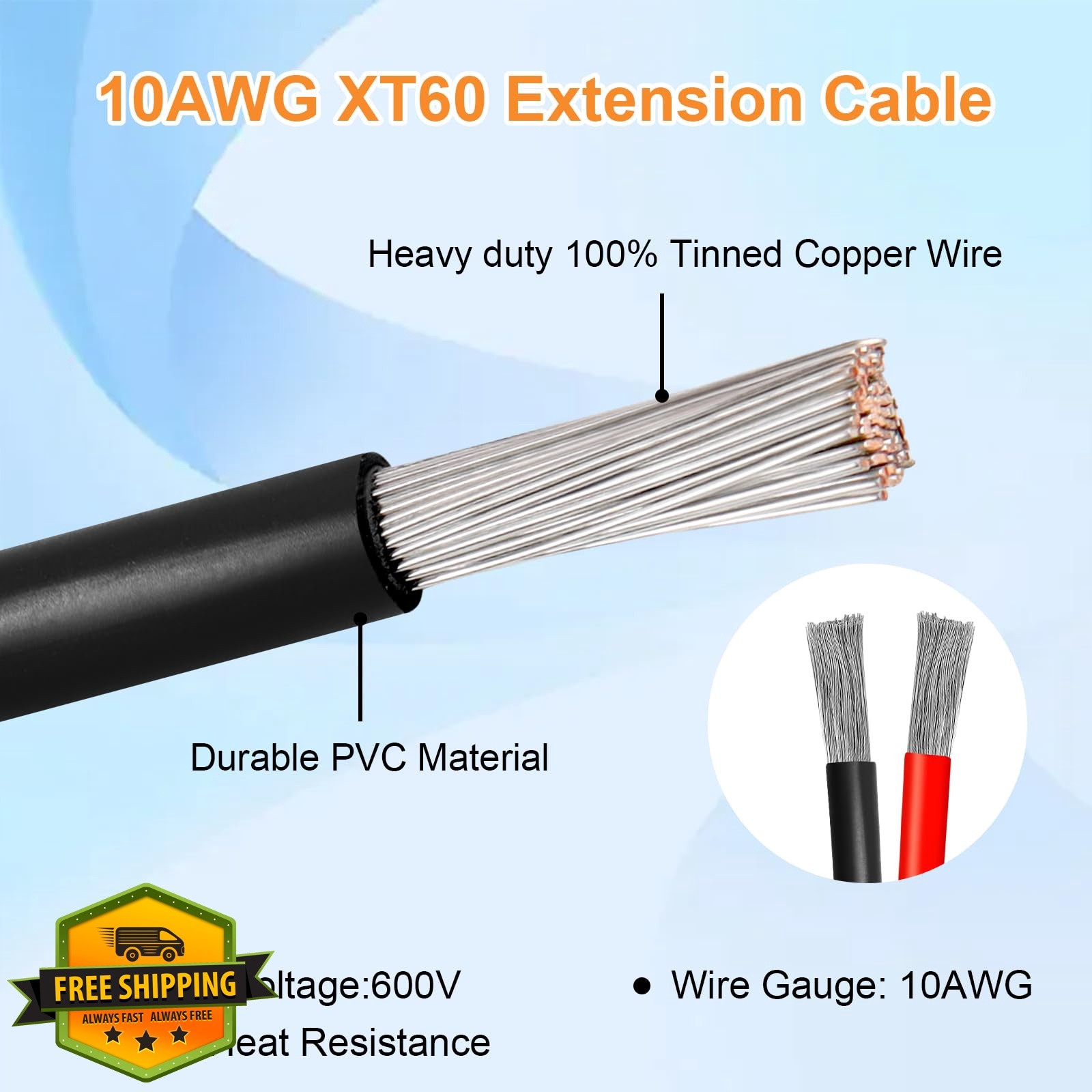 Kimbluth 10AWG 50FT XT60 Solar Cable