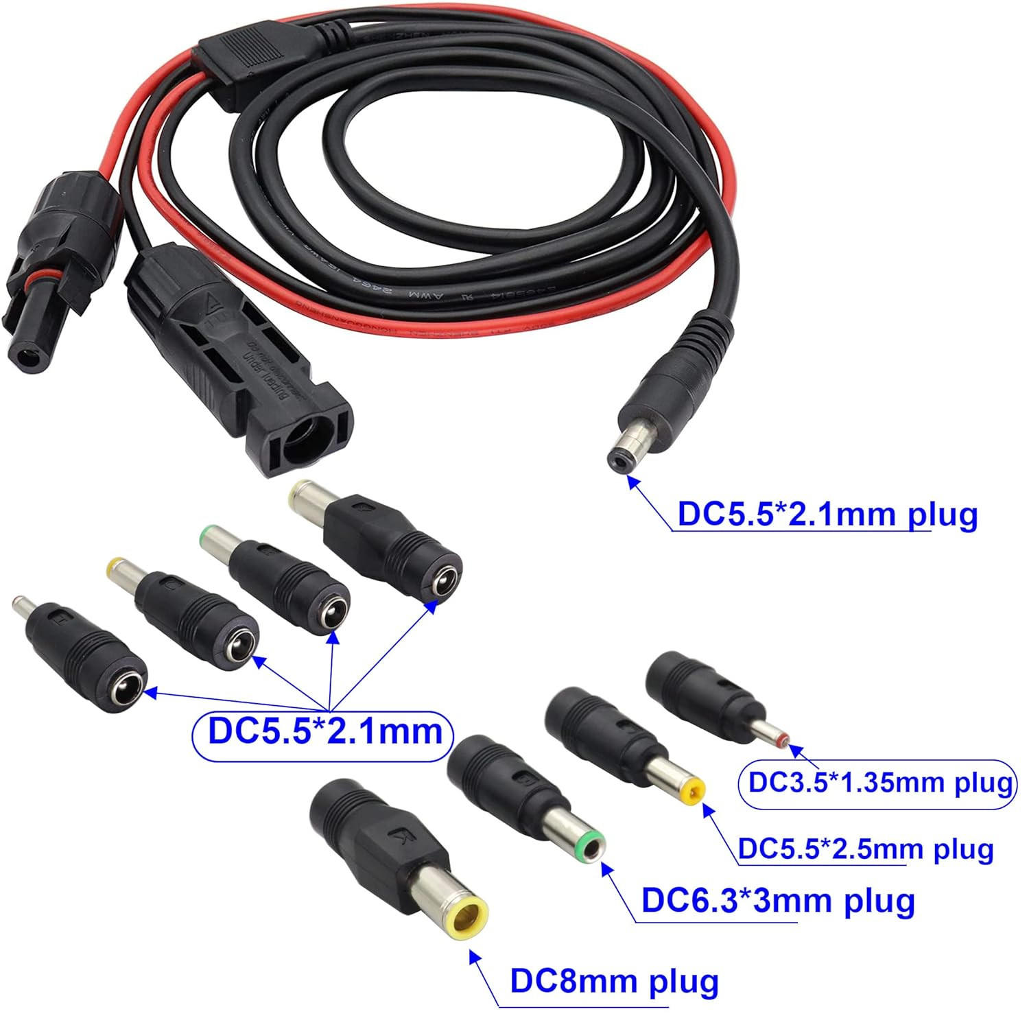 Solar Panel Adapter Cable – MC-4 to DC with Multiple Connector Tips (5.5Mm X 2.1