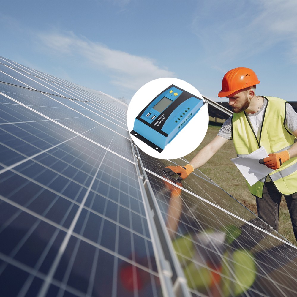 1Pcs Solar Panel Regulating Charge Controller with Dual USB Durable Blue Design