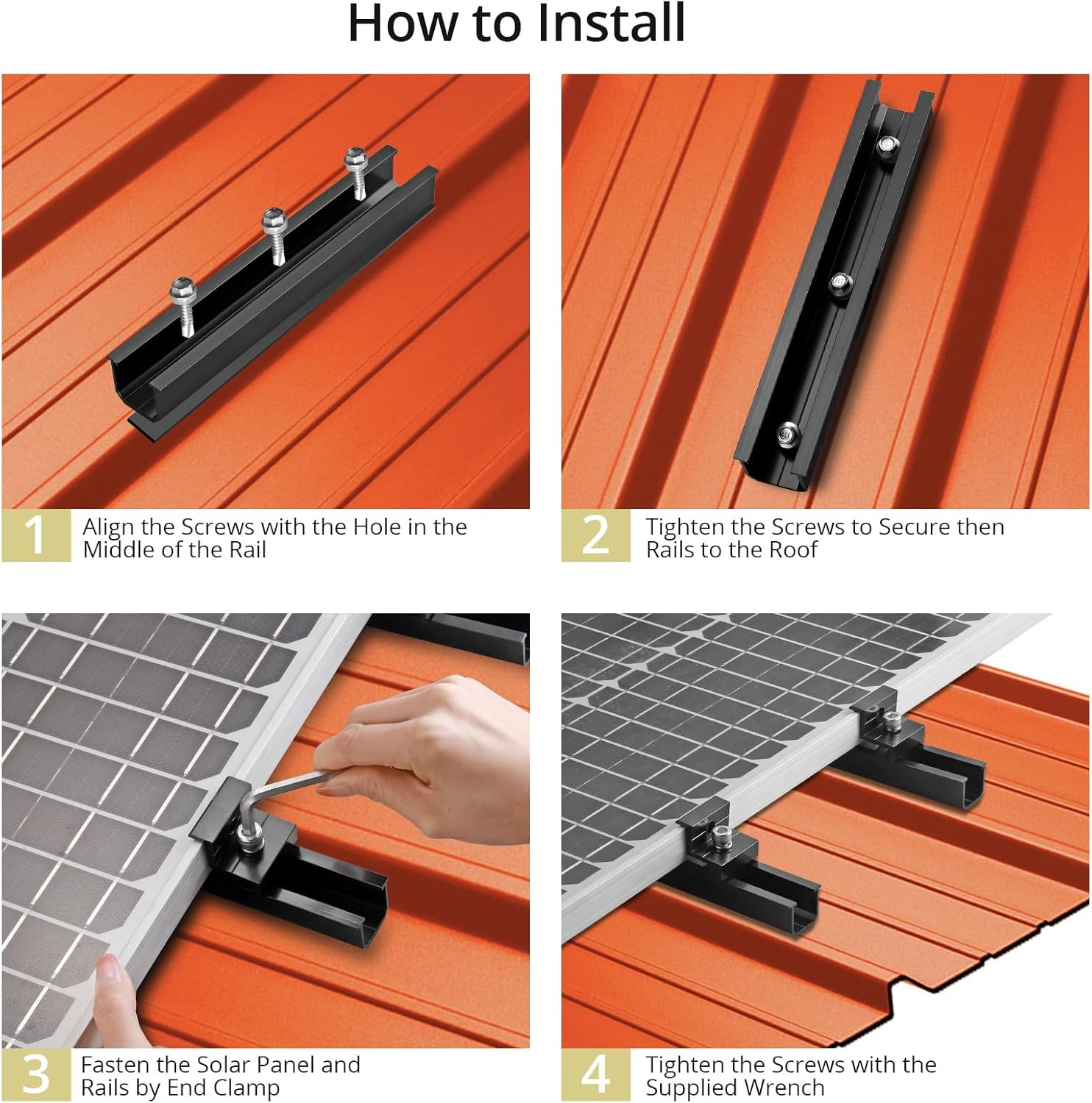 Solar Panel Bracket Kit, 6 Pcs 7.87 in Aluminium Solar Panel Mounting Rail 30Mm/