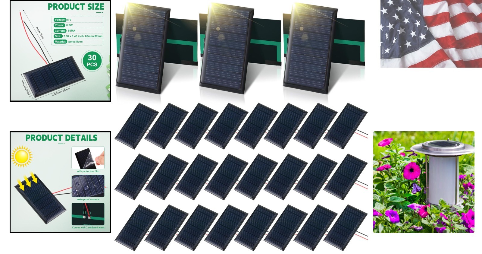 30 Pcs Small Solar Panels Mini Polycrystalline Solar Cells 5v 60ma Epoxy Plat…