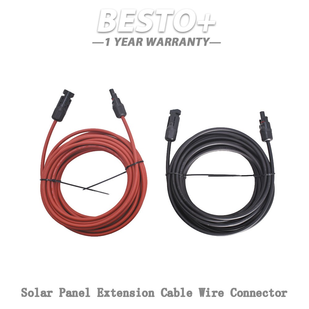 1 Pair 20ft 12AWG Black+Red Solar Panel Extension Cable Wire Connector