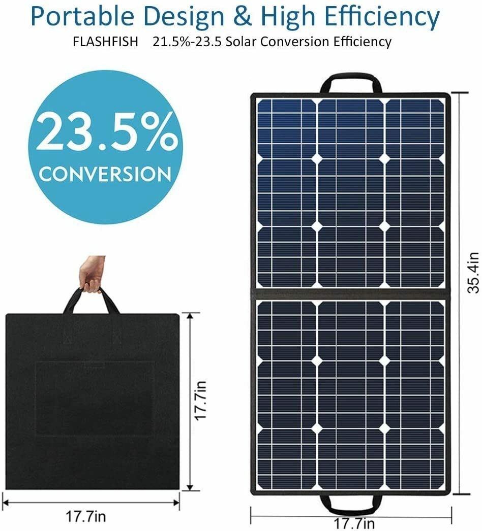50W 18V Portable Solar Panel, Flashfish Foldable Solar Charger with 5V USB 18V D