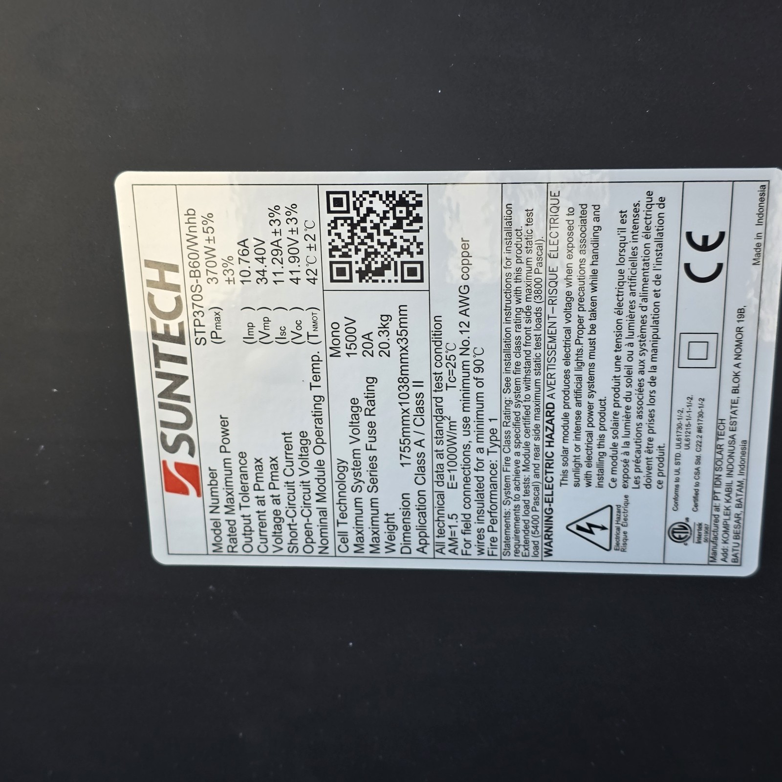 Suntech STP370S-B60/Wnhb 370W Solar Panels Lot of 10 Mono High Efficiency