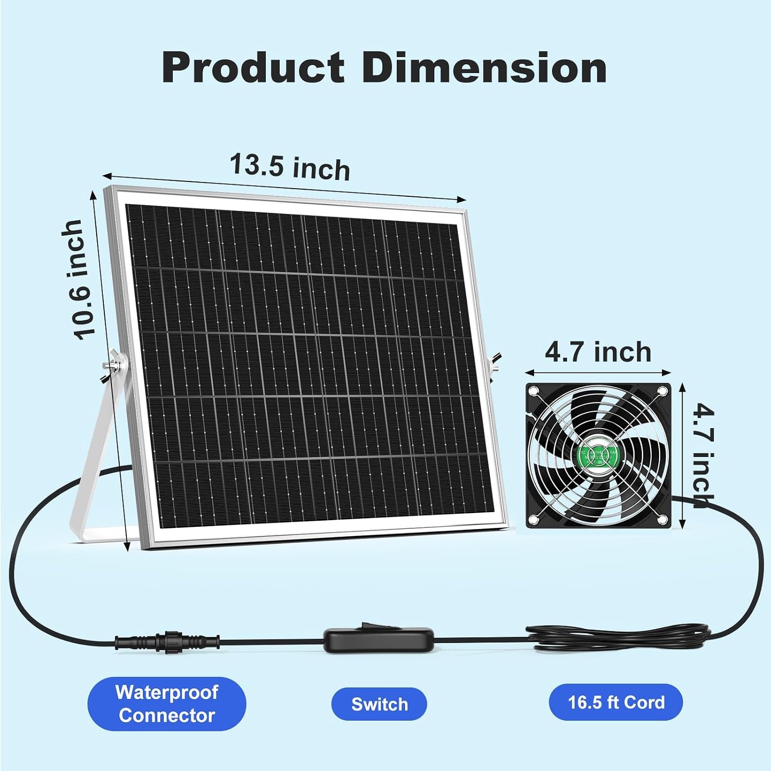 20W Solar Powered Outdoor Waterproof Chicken Coop Greenhouse Fan 2 Kit 4.7″ Fan