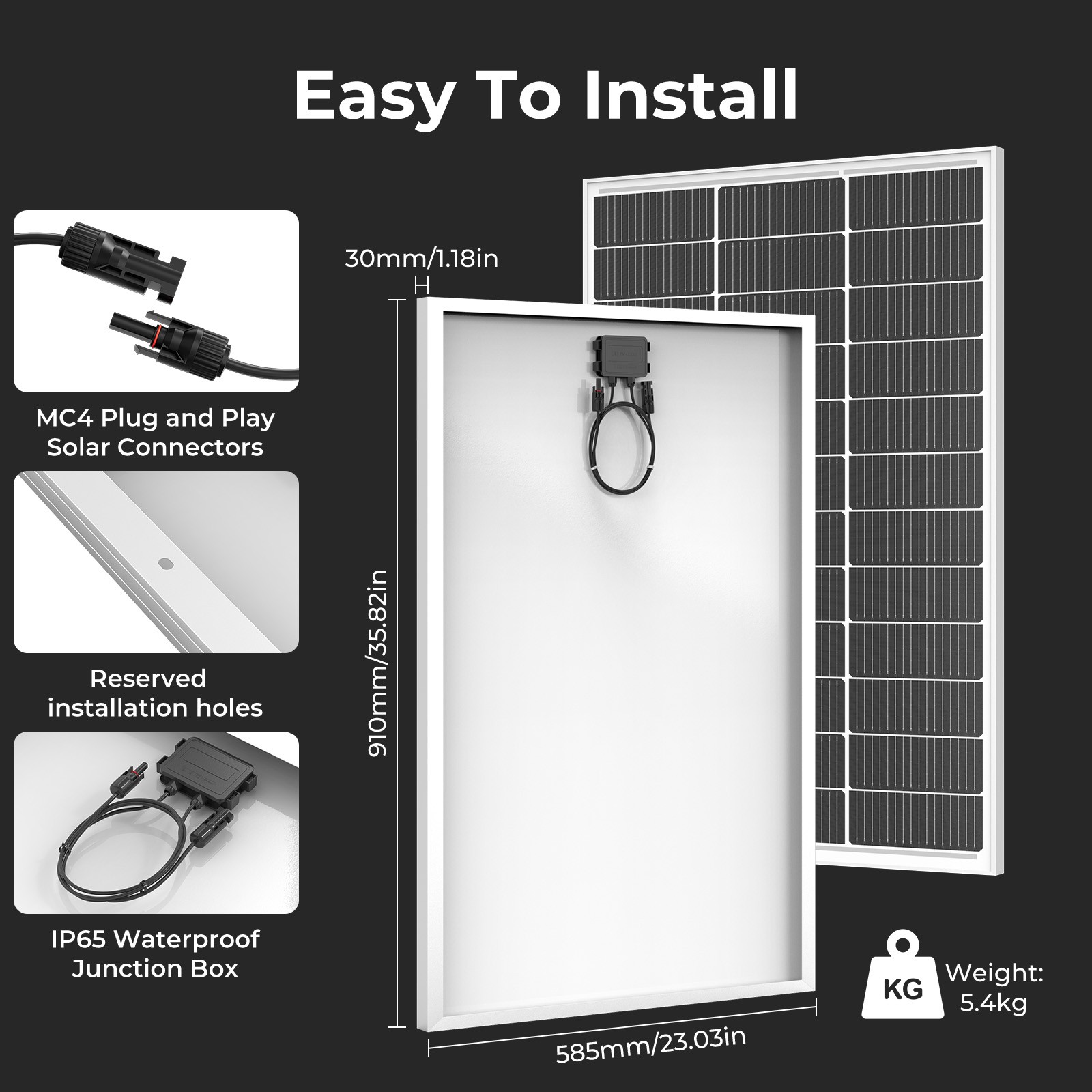 100W N-Type Solar Panel 16BB 25.6% High Efficiency PV Module Power RV Home Car