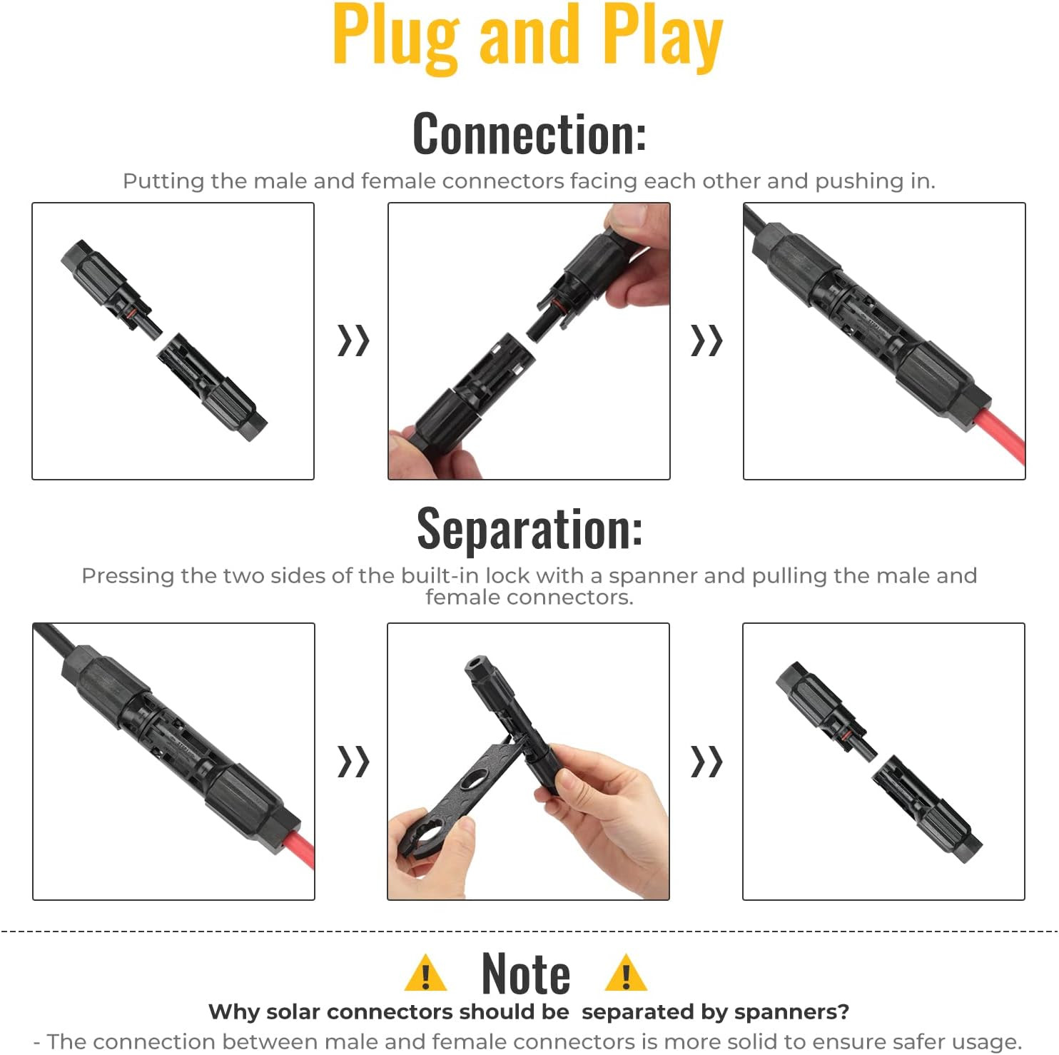 Bougerv 12 PCS Solar Connector Solar Panel Cable Connectors Solar Panel