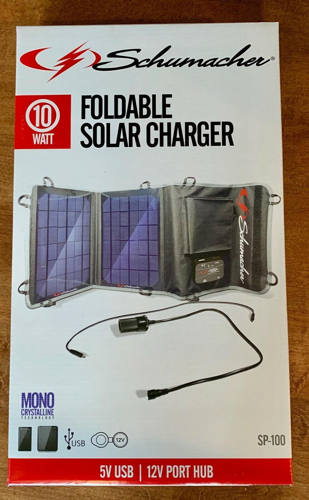 Schumacher SP-100 10W Foldable Solar Panel Charger, Power Regulation, Chainable