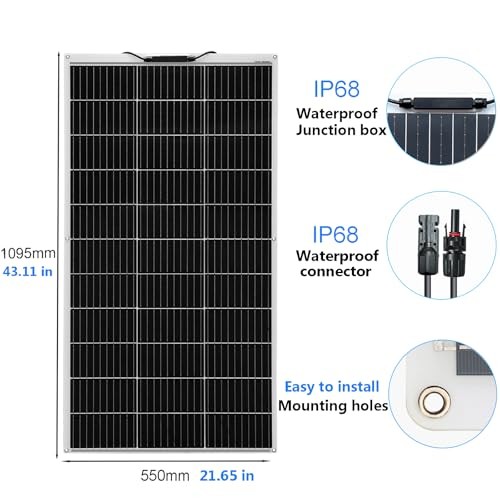 Flexible Solar Panel kit 200W 12V,2PCS 100W Monocrystalline Module,20A White
