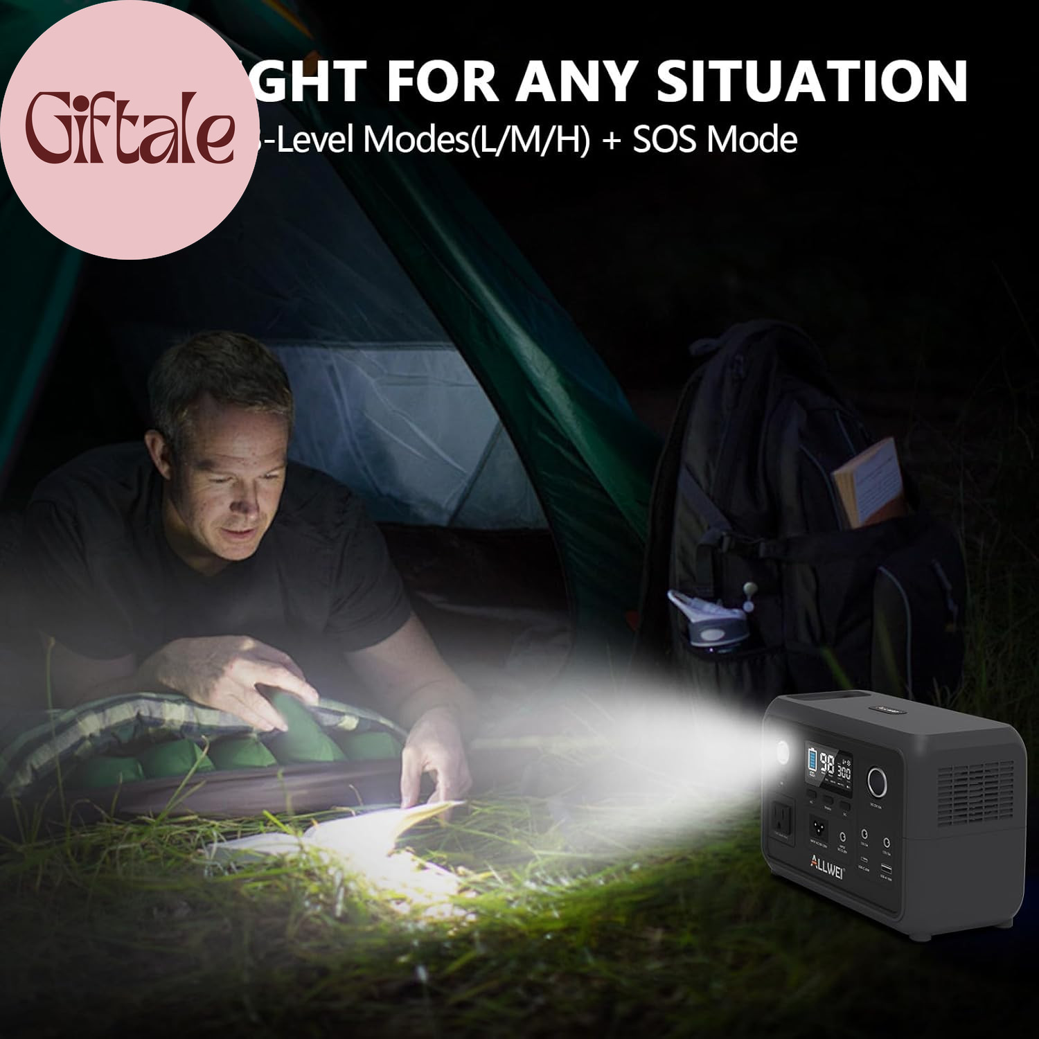Portable Power Station 300W (Peak 600W) Upgraded, 256Wh Lifepo4 Battery Bank Sol
