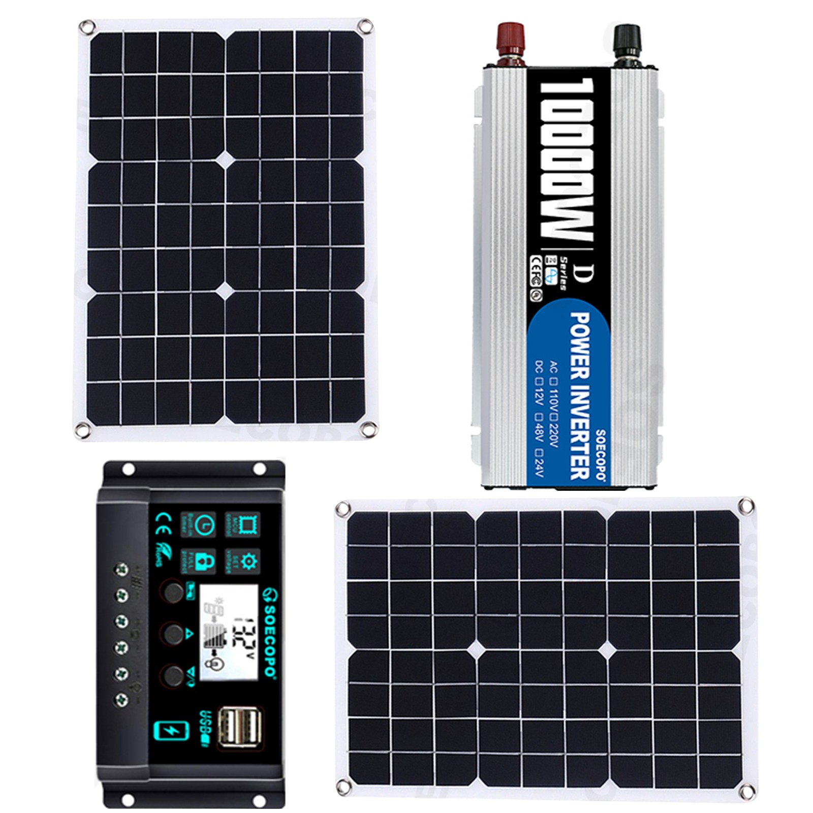 10000W Solar Power Kit 12V-110V/220V + 2pcs Solar Panels + 100A ControllerxY
