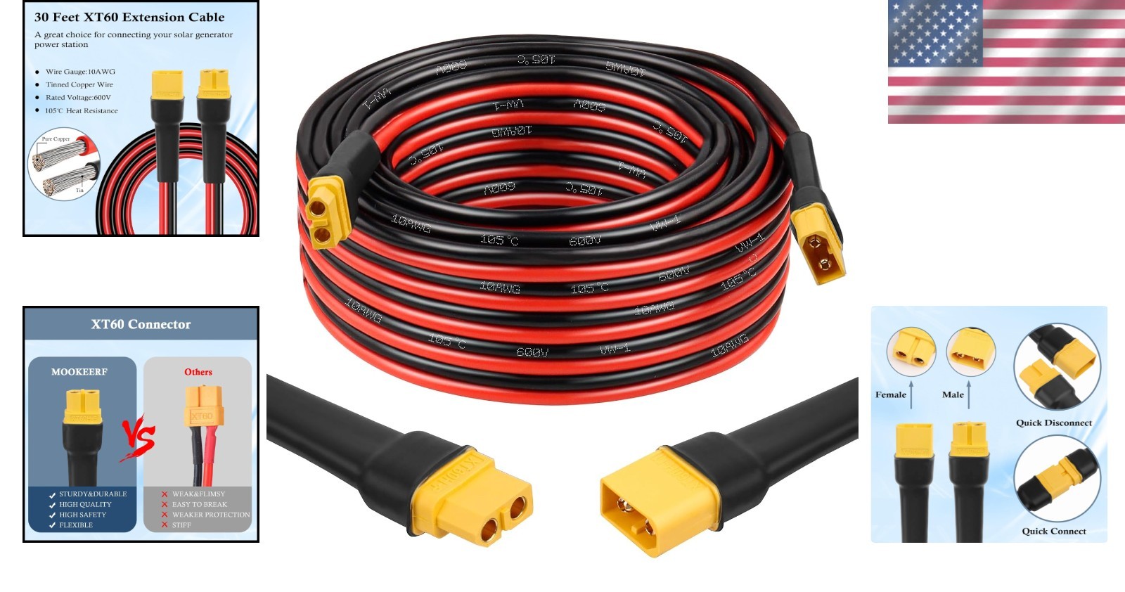 Reliable XT60 Adapter Cable for Portable Power Station