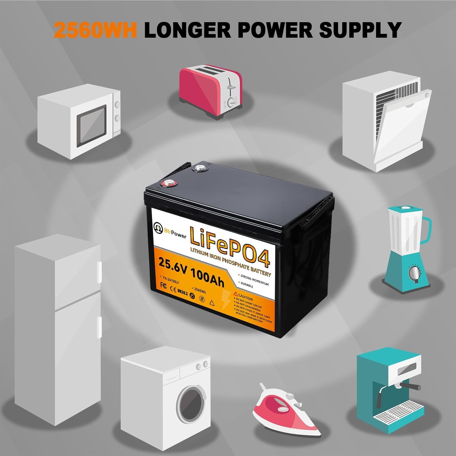 24V 100Ah LiFePO4 Lithium Battery for RV Marine Solar Panels System 100A BMS