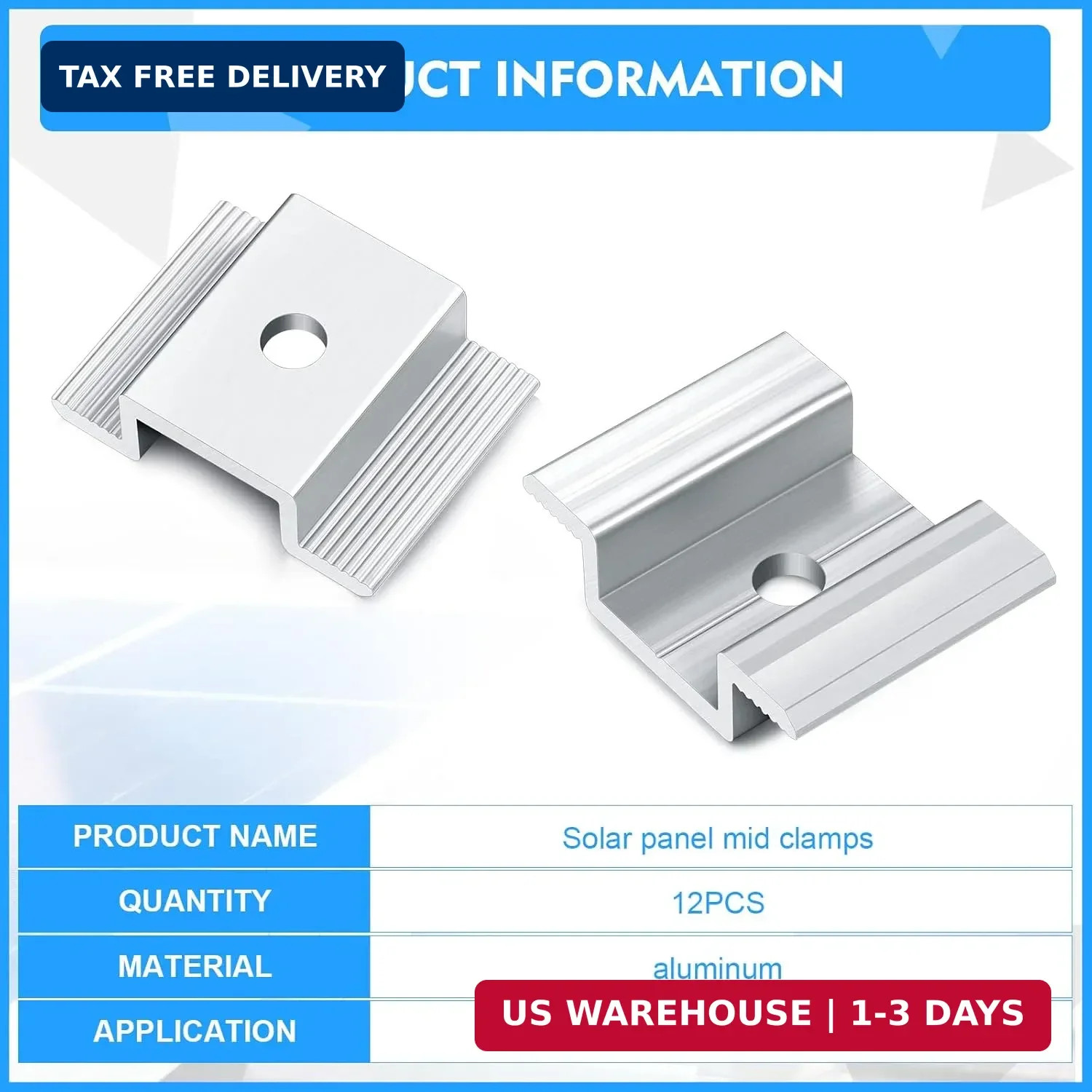 12 Pack Solar Panel Mid Clamps 1.06 Inch Solar Panel Bracket Aluminium Mounting