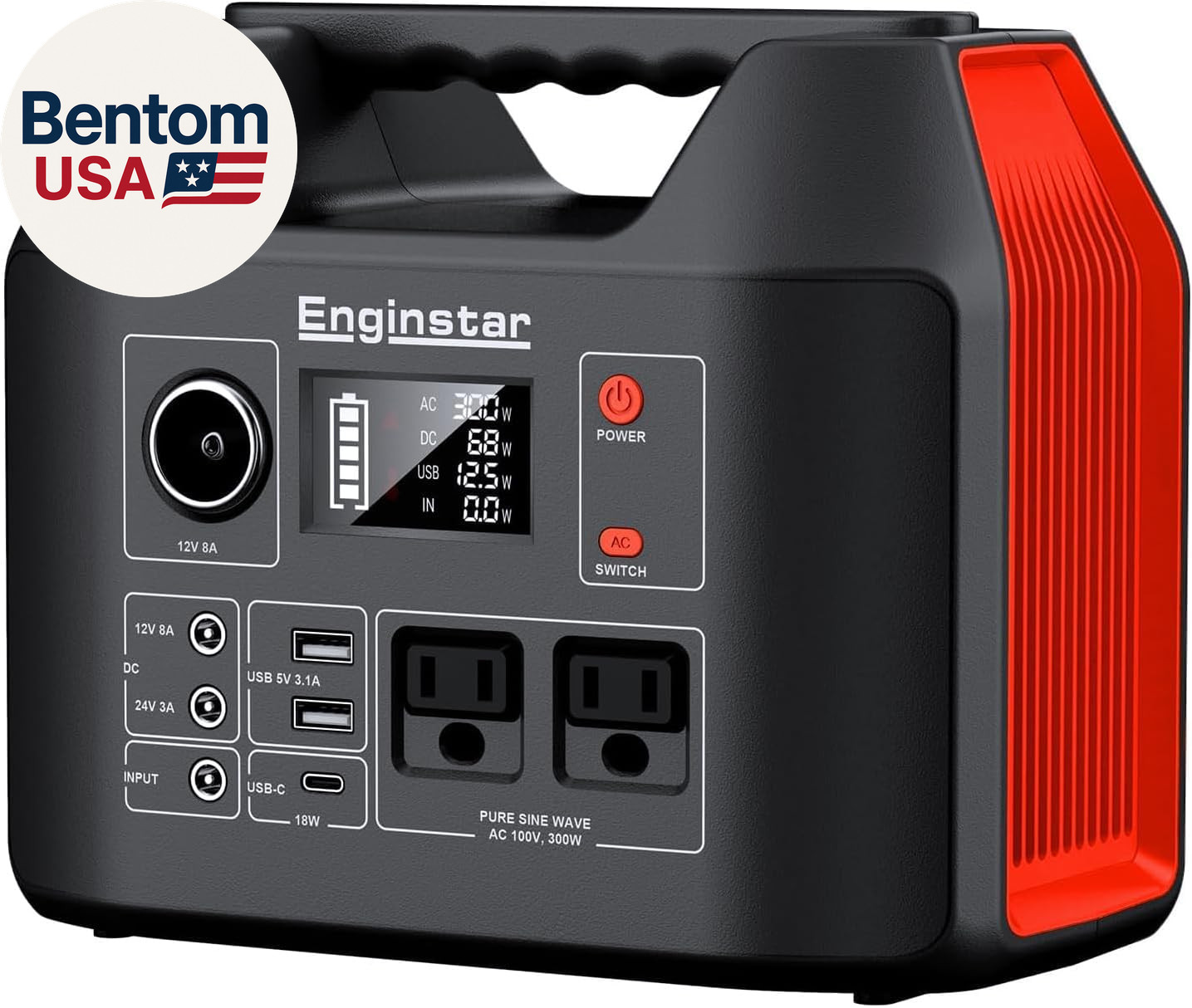 Portable Power Station 300W 296Wh Battery Bank with 110V Pure Sine Wave AC Outle