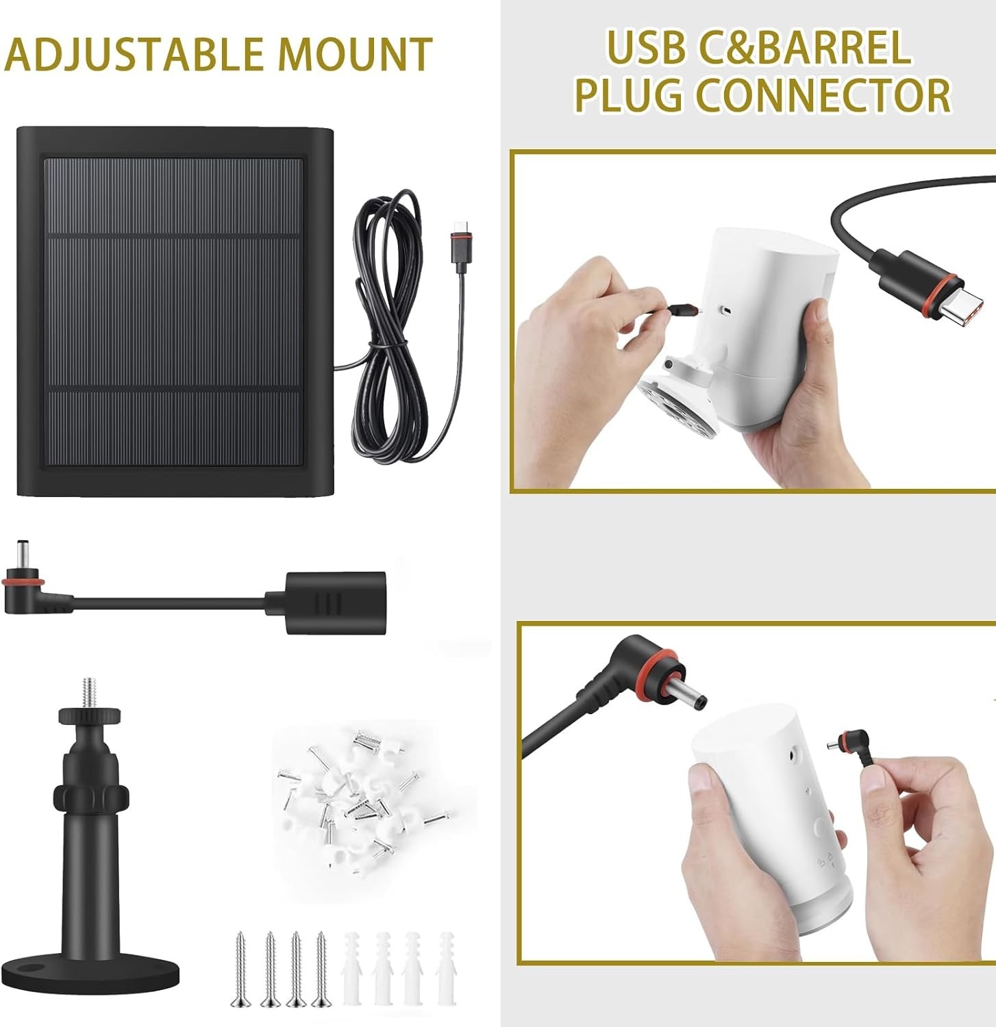 Solar Panel for Ring Cam Plus/Pro – 360° Rotatable Bracket