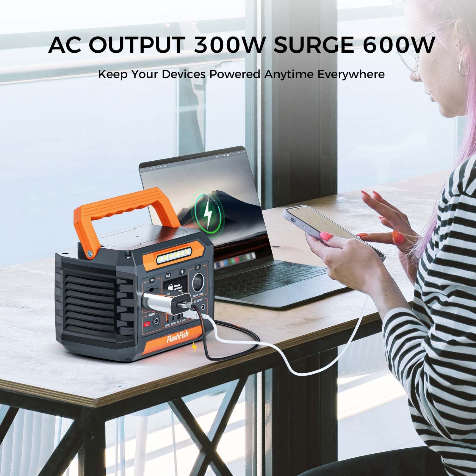 Flashfish 300W Portable Power Station Solar Generator With/Without Solar Panel