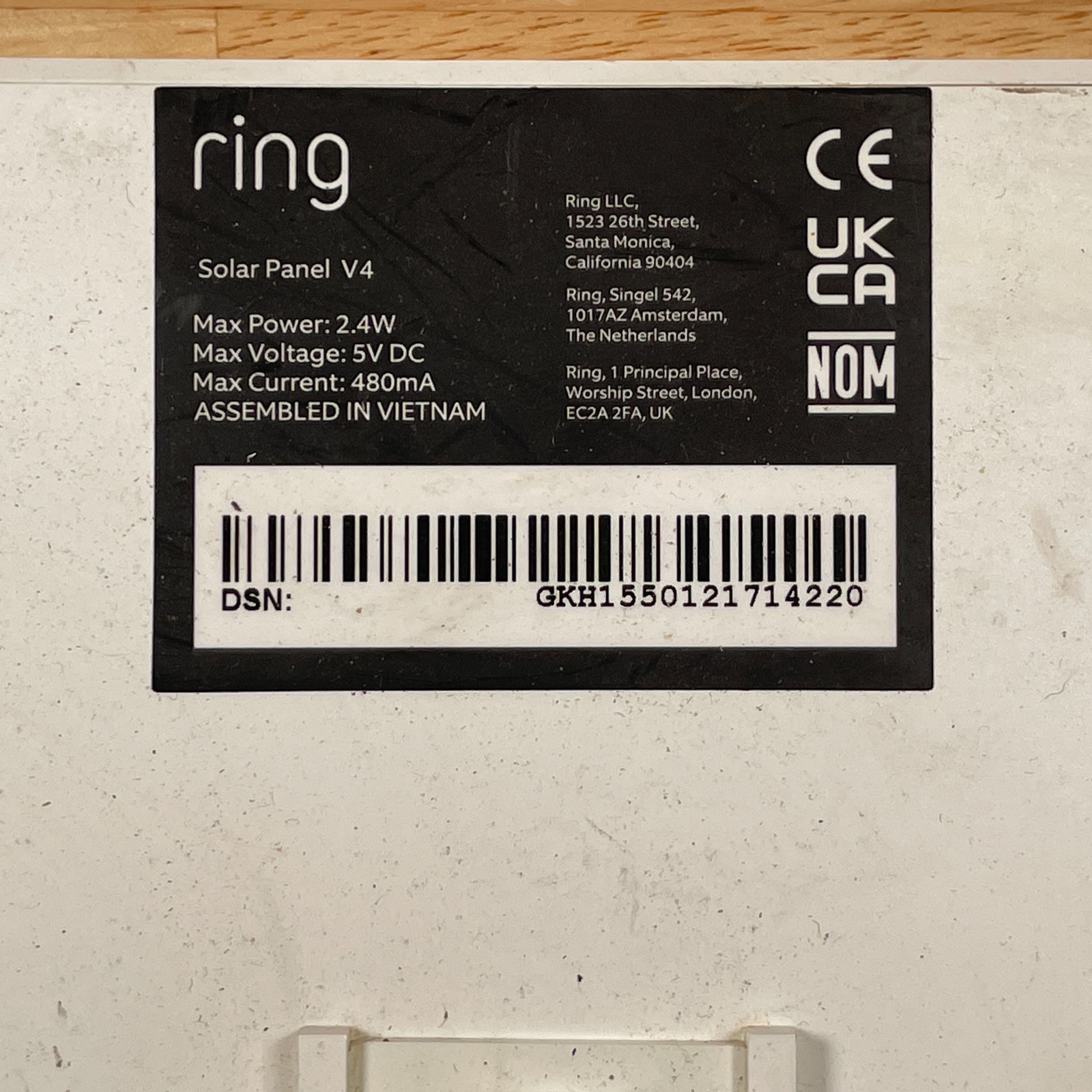 Ring V4 White USB 5Vdc 480mA 2.4W Solar Panel for Ring Stick Up Cam (Parts Only)