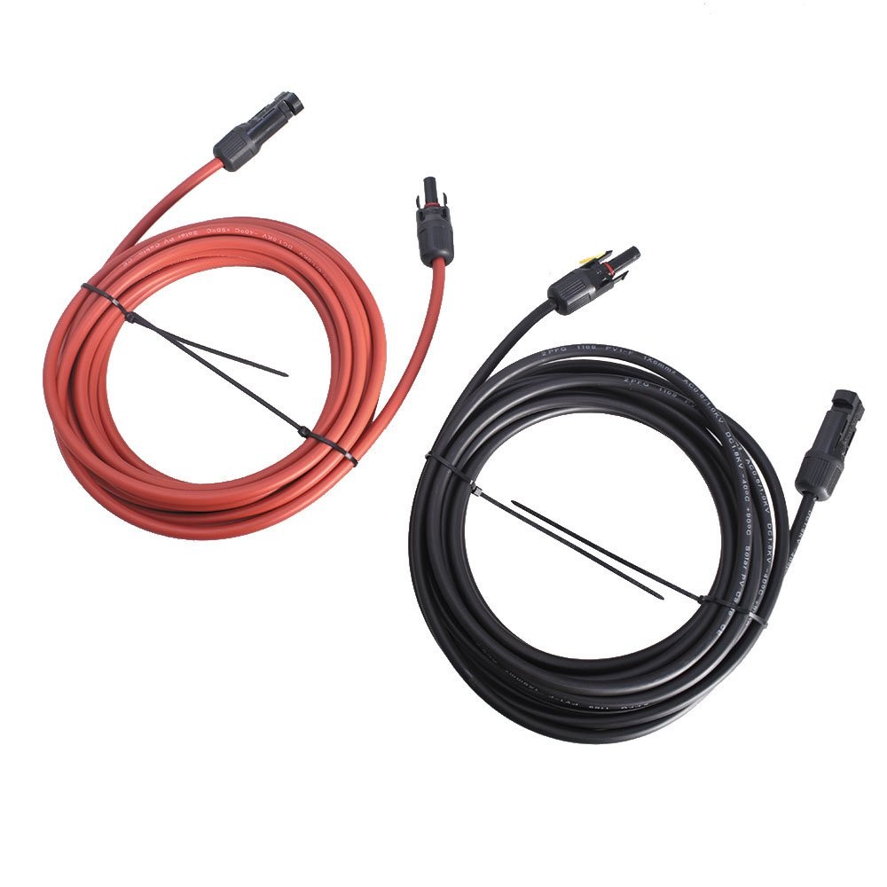 1 Pair Black + Red Solar Panel Extension Cable Wire Connector 20FT 6mm²/10AWG