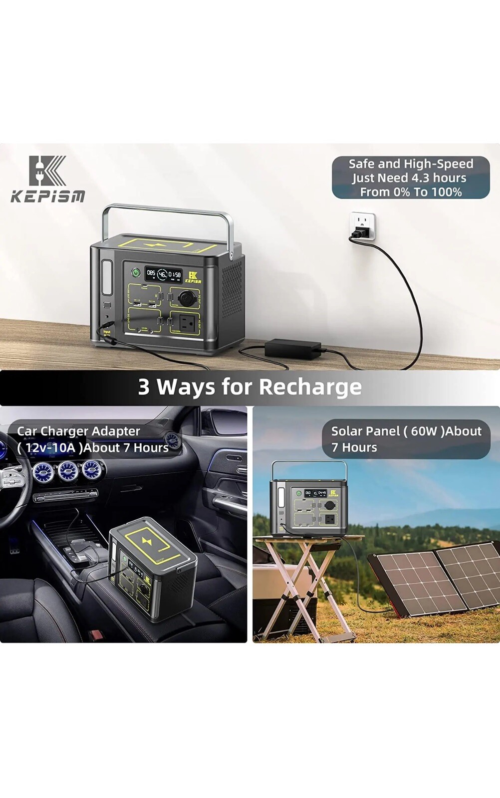 Kepism Portable Power Station, Outdoor Solar Generator Battery Pack,110V/300W
