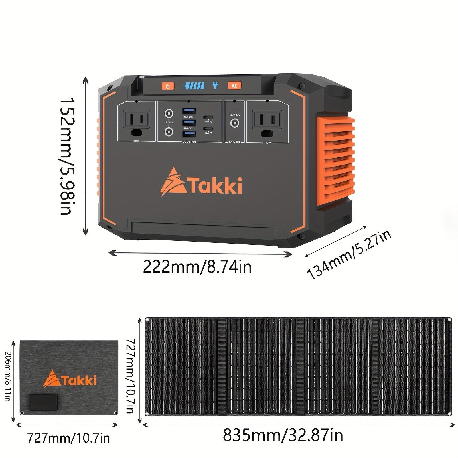 Takki 300w Portable Power Station Solar Generator W/ Foldable Solar Panel Back