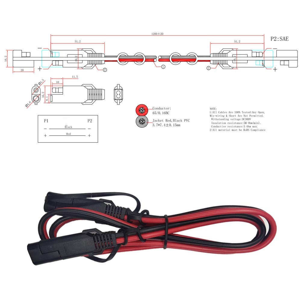 O Ring Terminal SAE Cable – 12V-24V Quick Disconnect Extension Cable 2 Pin DC…