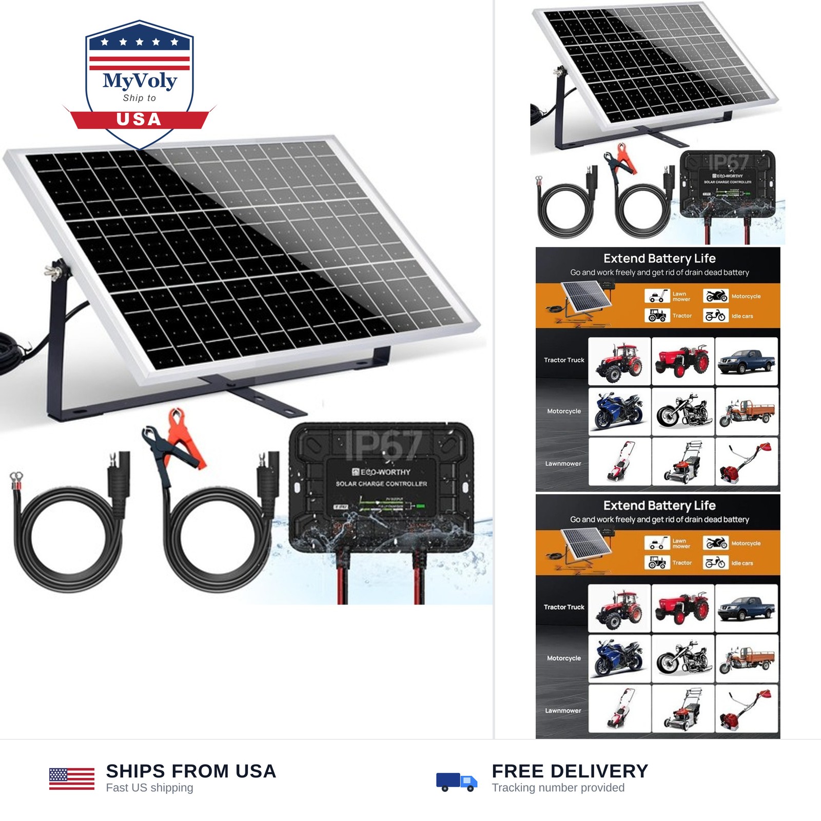 ECO-WORTHY Solar Panel Kit 25W 12V Solar Battery Charger Trickle Maintainer, …
