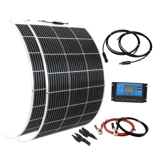 Flexible Solar Panel kit 200W 12V,2PCS 100W Monocrystalline Module,20A White