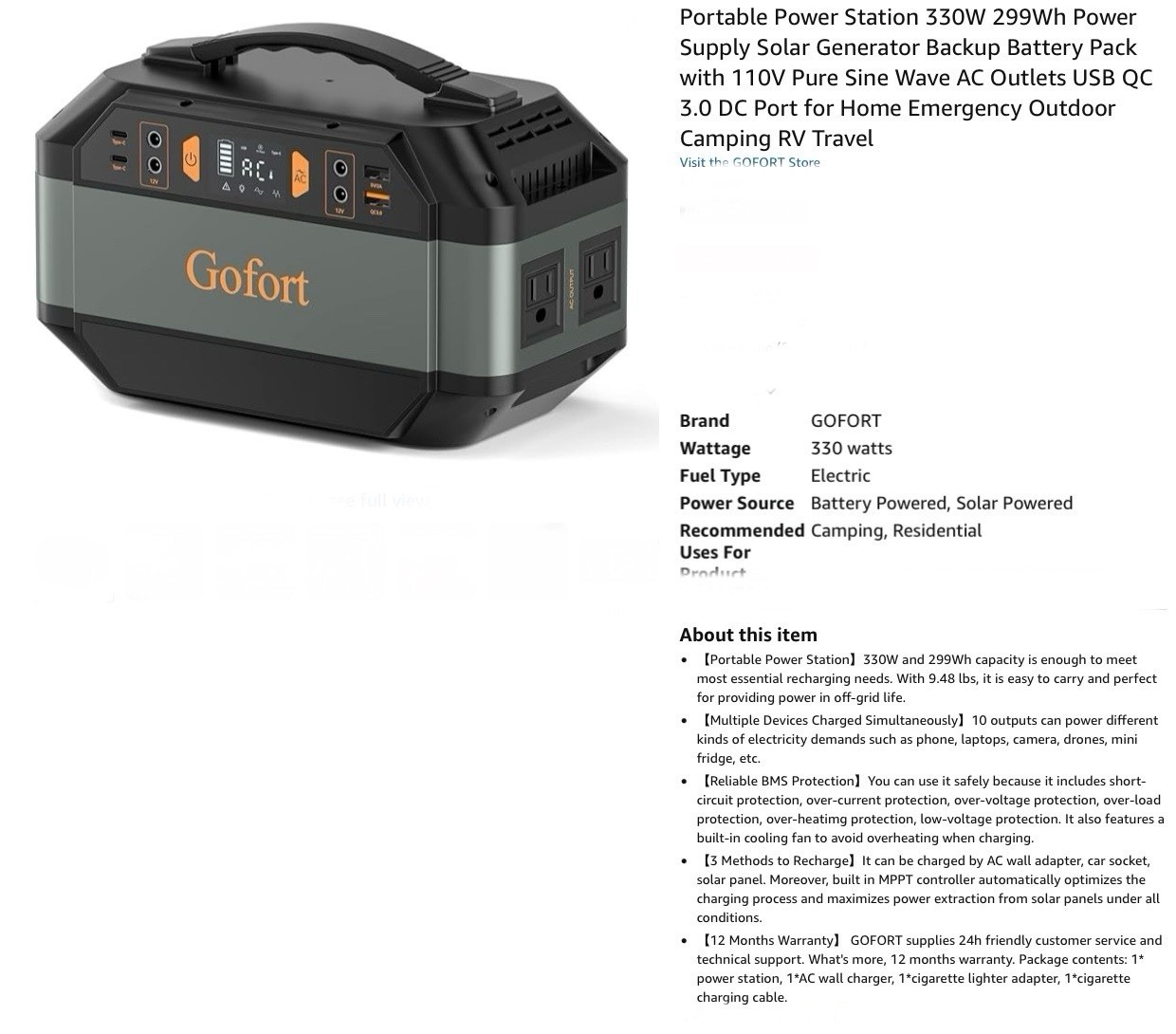 Gofort Portable Power Station 299Wh Plus 60 Watt Gofort Portable Solar Panel