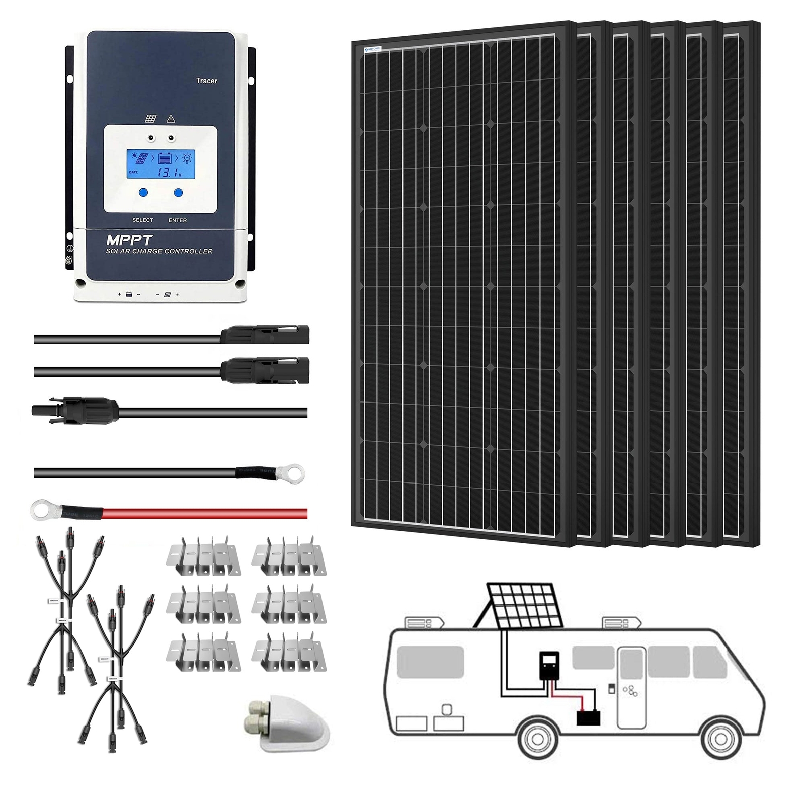ACOPOWER 600W All Black Mono Solar RV Kits with 50A MPPT Charge Controller