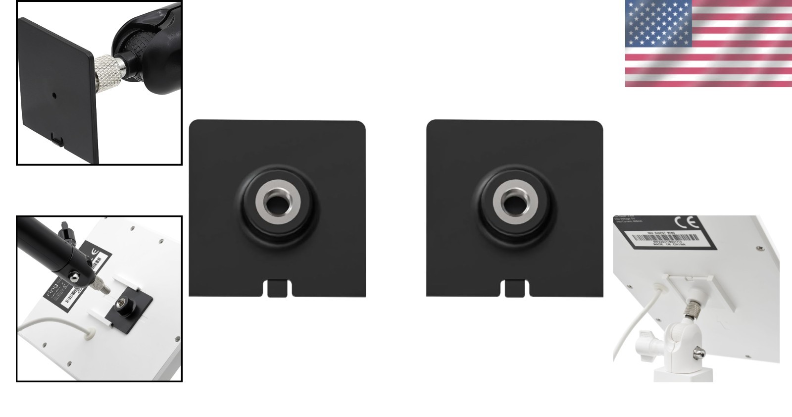 Lightweight Black Plastic 1/4 Inch Mount Adapter for Ring Solar Panel – 2-Pack