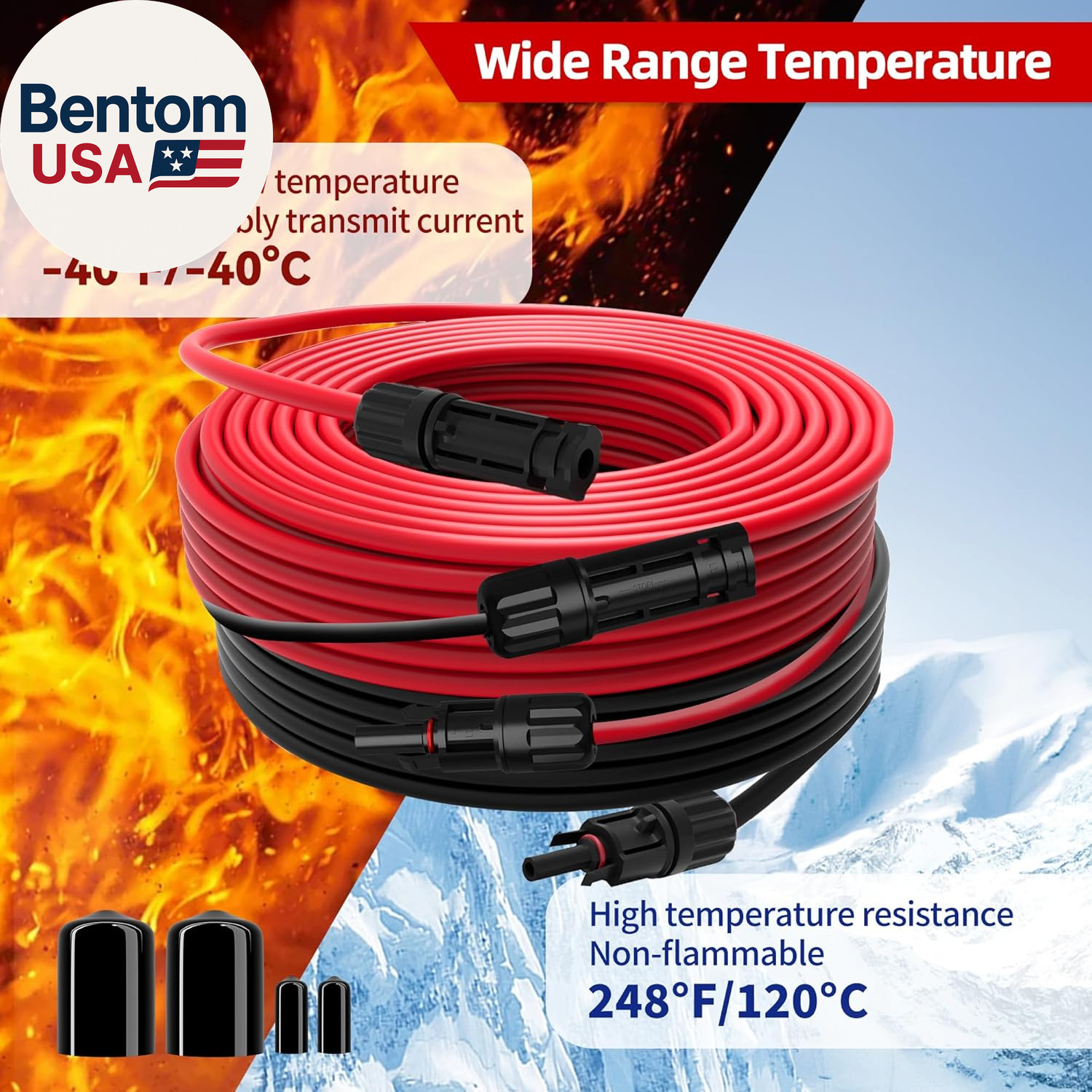 Solar Extension Cable 10AWG 6Mm² 100FT PV Wire 10Gauge Adaptor Panels Cables wit