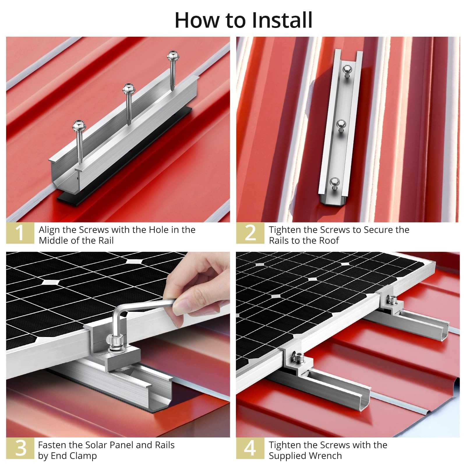 Anbte Solar Panel Bracket Kit, 6 Pcs 7.87 in Aluminium Solar Panel Mounting Rail