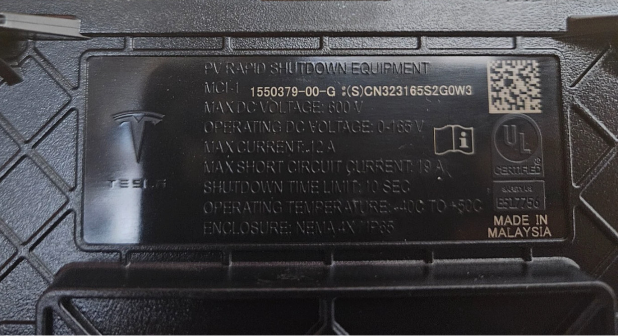 Tesla Rapid Solar Shutdown Equipment MCI-1 1550379-00-G USED