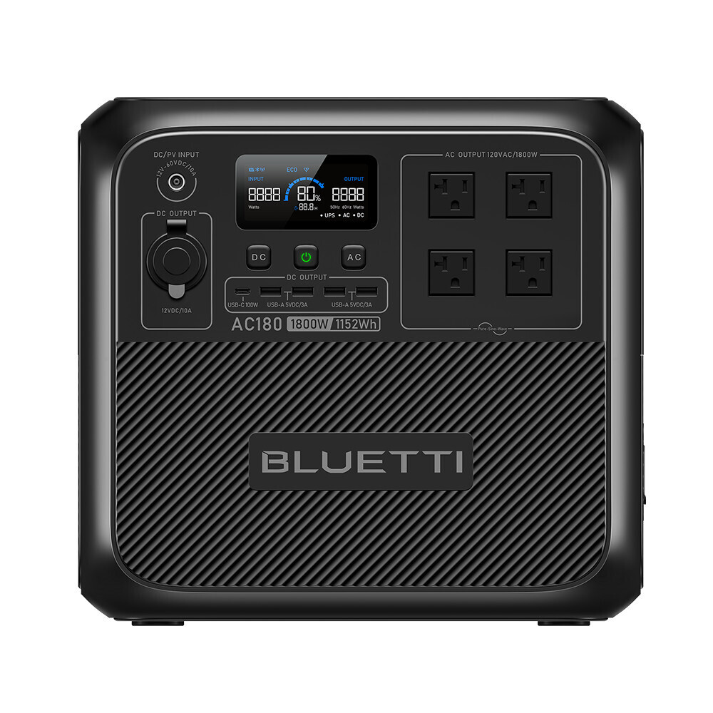 BLUETTI AC180 1800W 1152Wh Power Station+560W Charger 1 Alternator Charger DC-DC