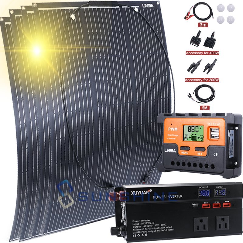 400W Flexible Solar Panel Kit Mono Portable Power Camping Home RV Battery Charge