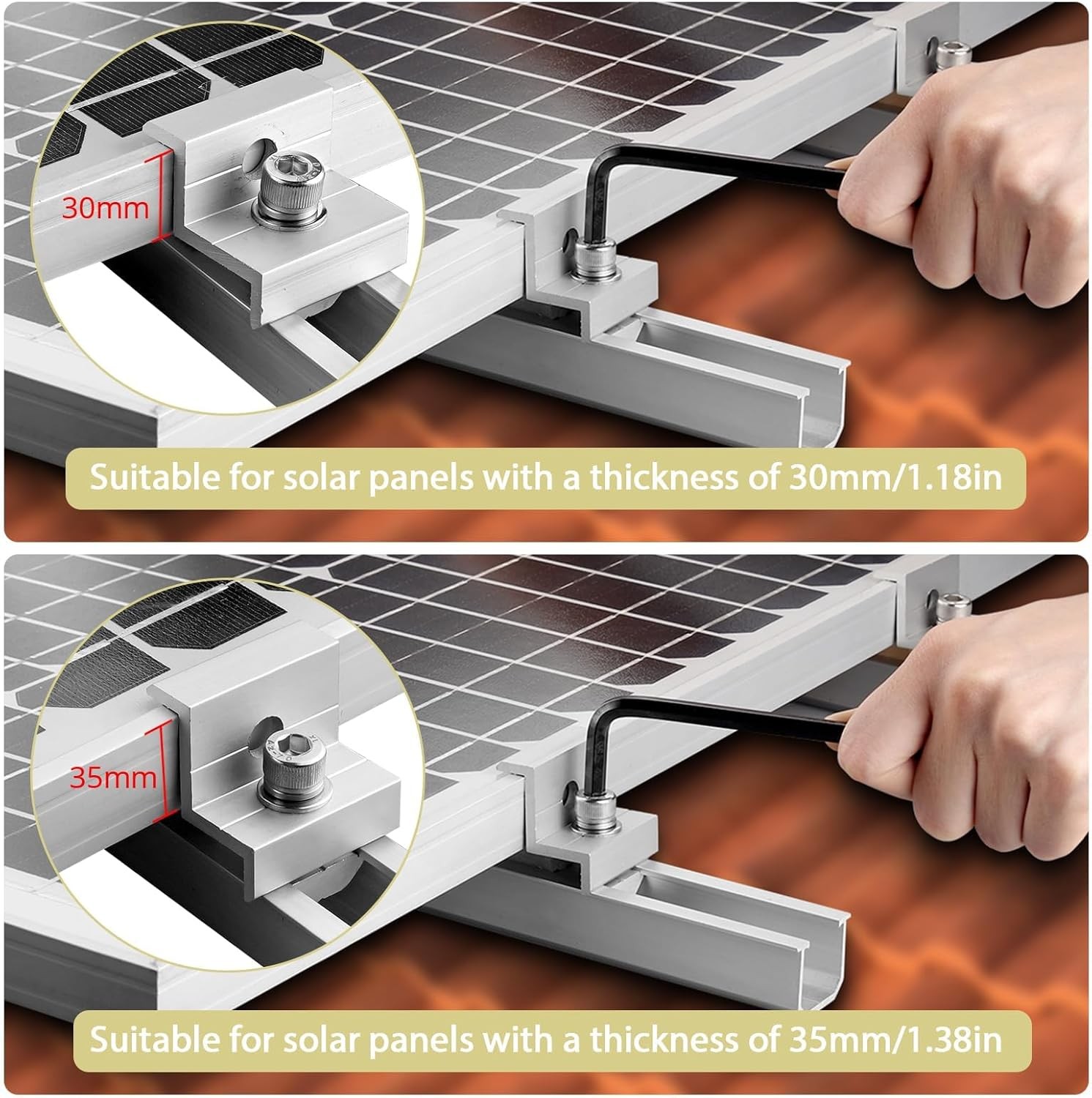 Solar Panel Bracket Kit, 6 Pcs 7.87 in Aluminium Solar Panel Mounting Rail 30Mm/