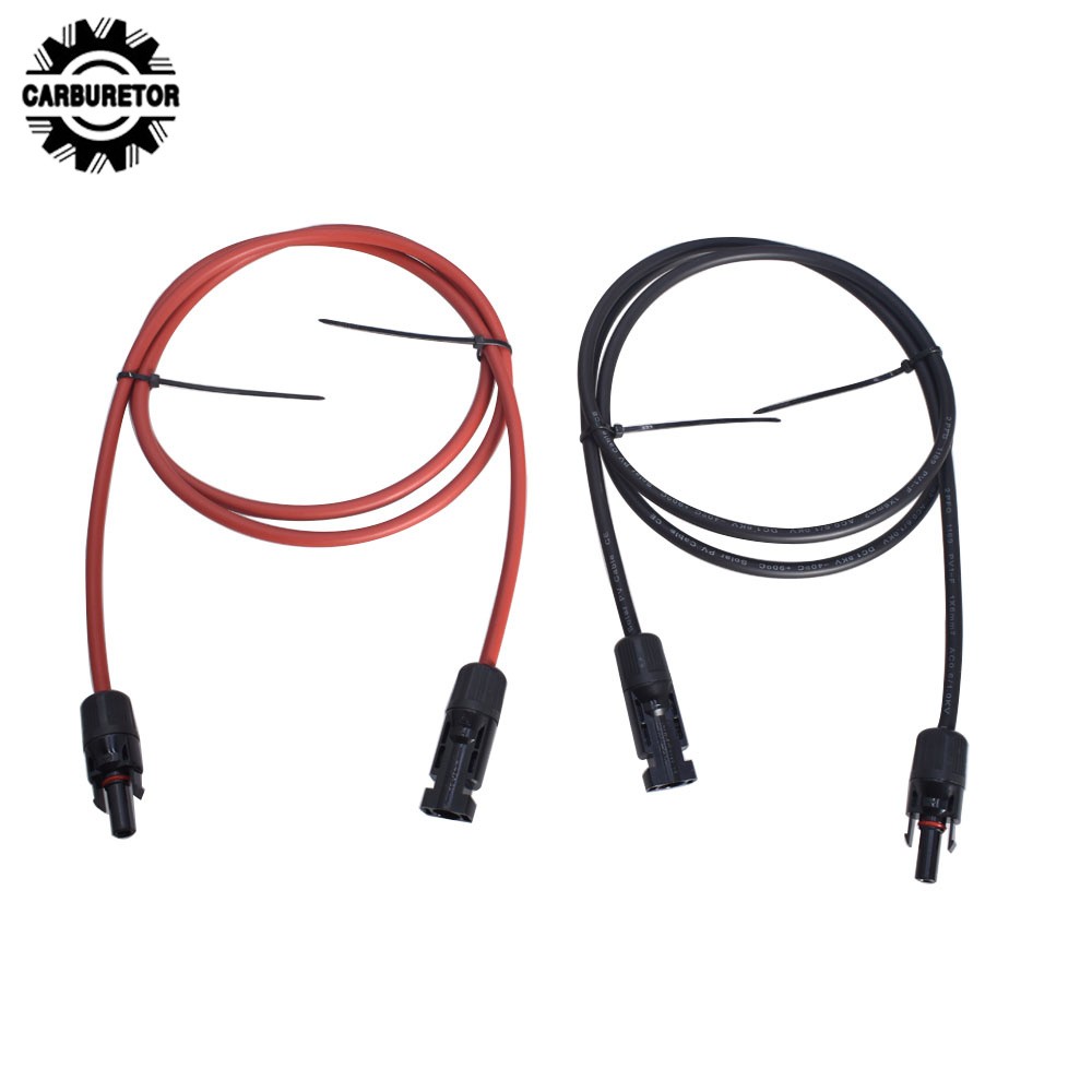 Black + Red 12 AWG Solar Panel Extension Cable Wire Connector 1 Pair 5FT