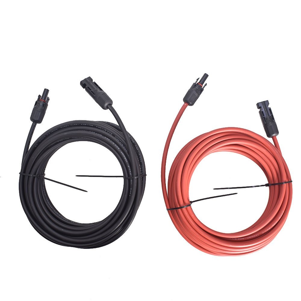 1 Pair Black + Red Solar Panel Extension Cable Wire Connector 25 Feet 10AWG