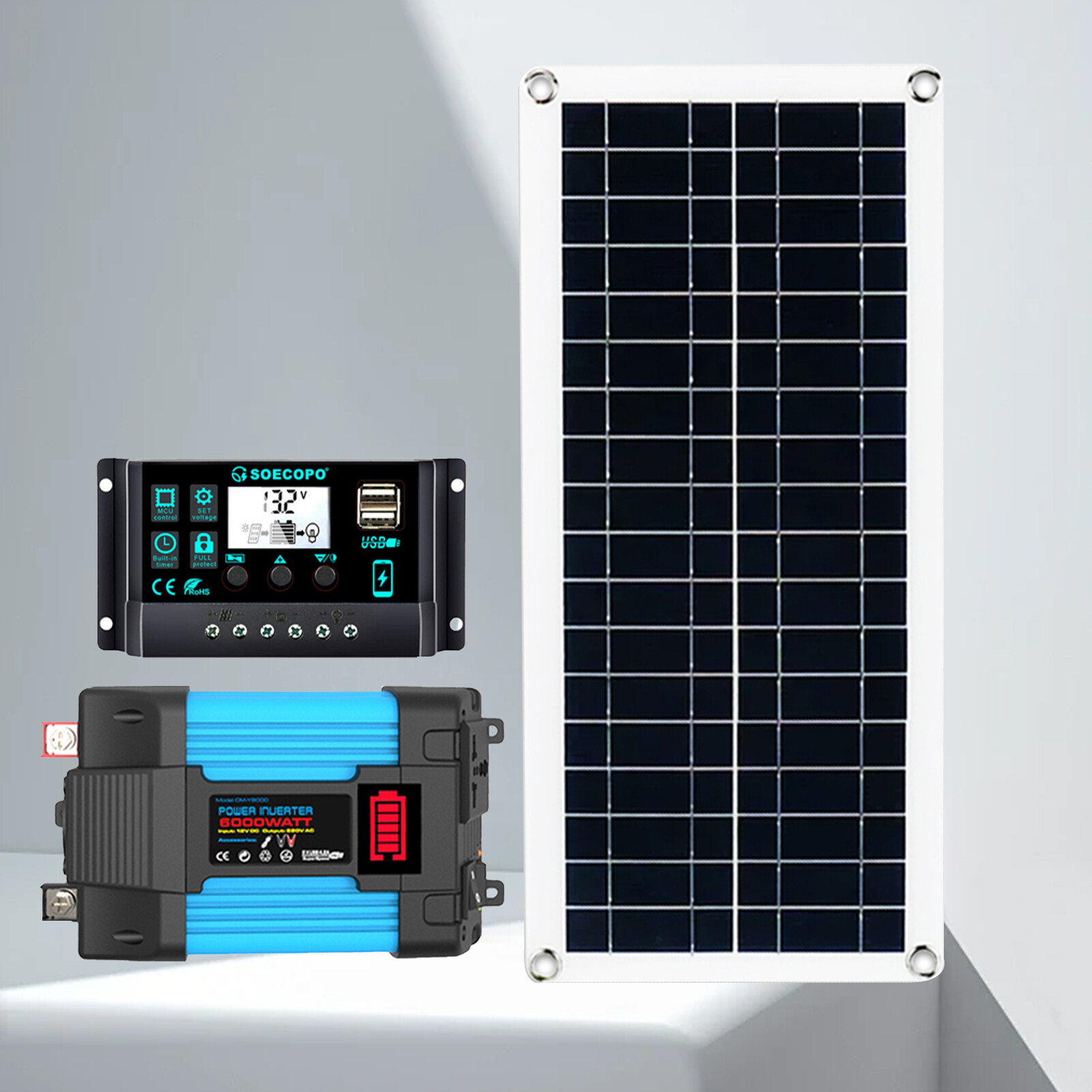 6000W Solar Panel Set Solar Power Inverter Generator 100A Home 110V Grid System