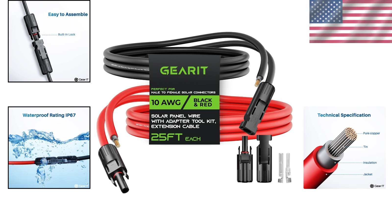 10AWG 25FT Solar Extension Cable with Waterproof Connectors for Secure Setup