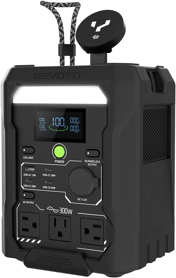 Portable Power Station 256Wh LiFePO4 Battery 300W AC Outlets Wireless Charging
