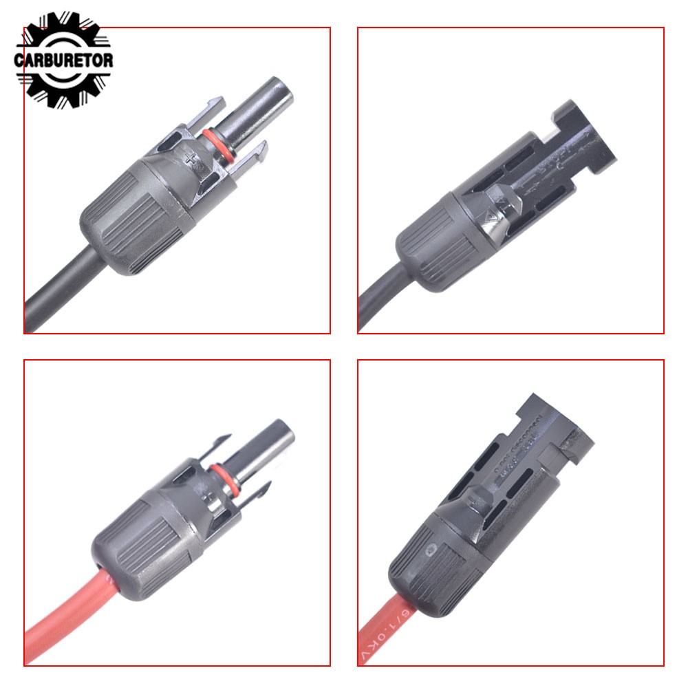 Black + Red 12 AWG Solar Panel Extension Cable Wire Connector 1 Pair 5FT