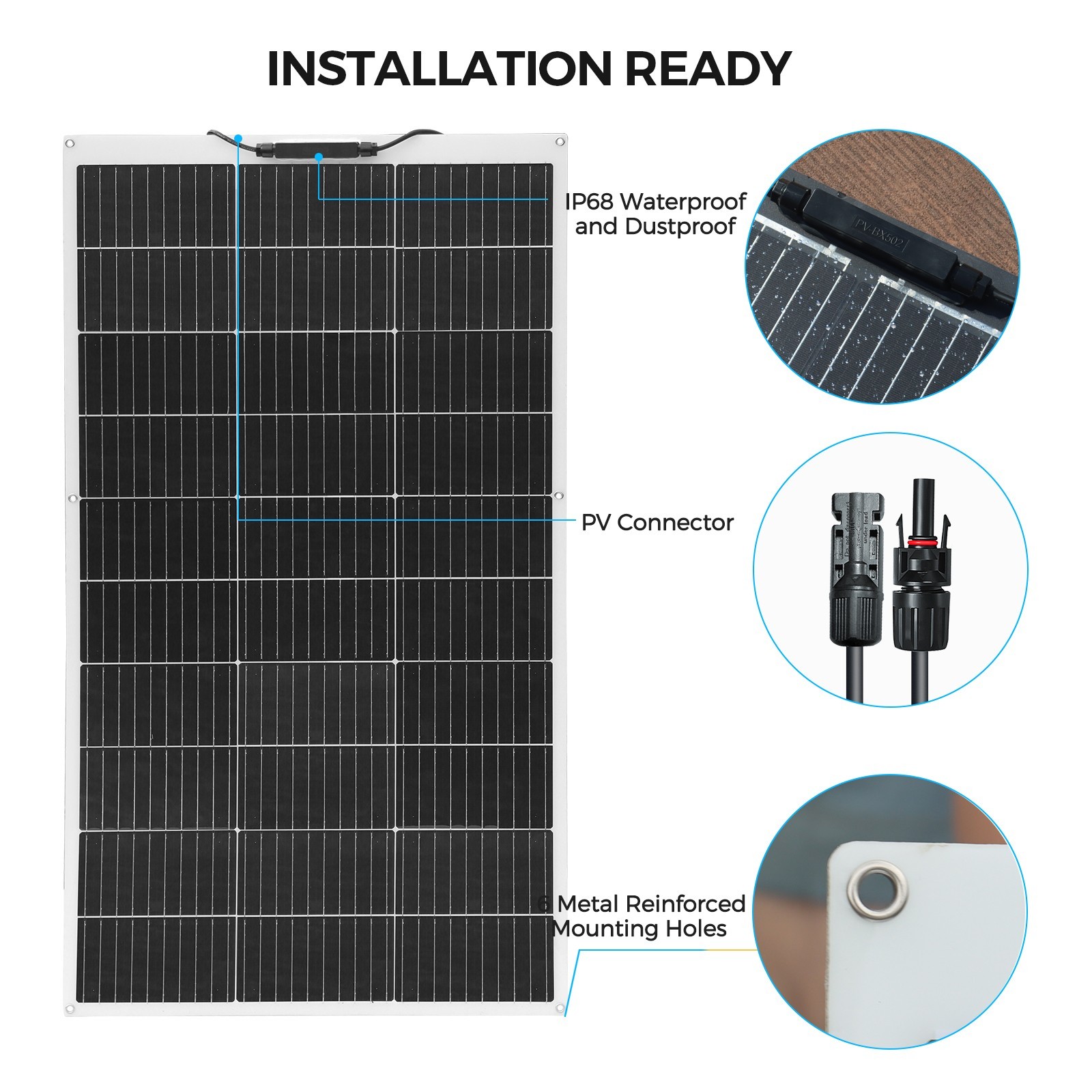 100W Flexible Solar Panel Monocrystalline PV Module For RV Boat Camper Off-Grid