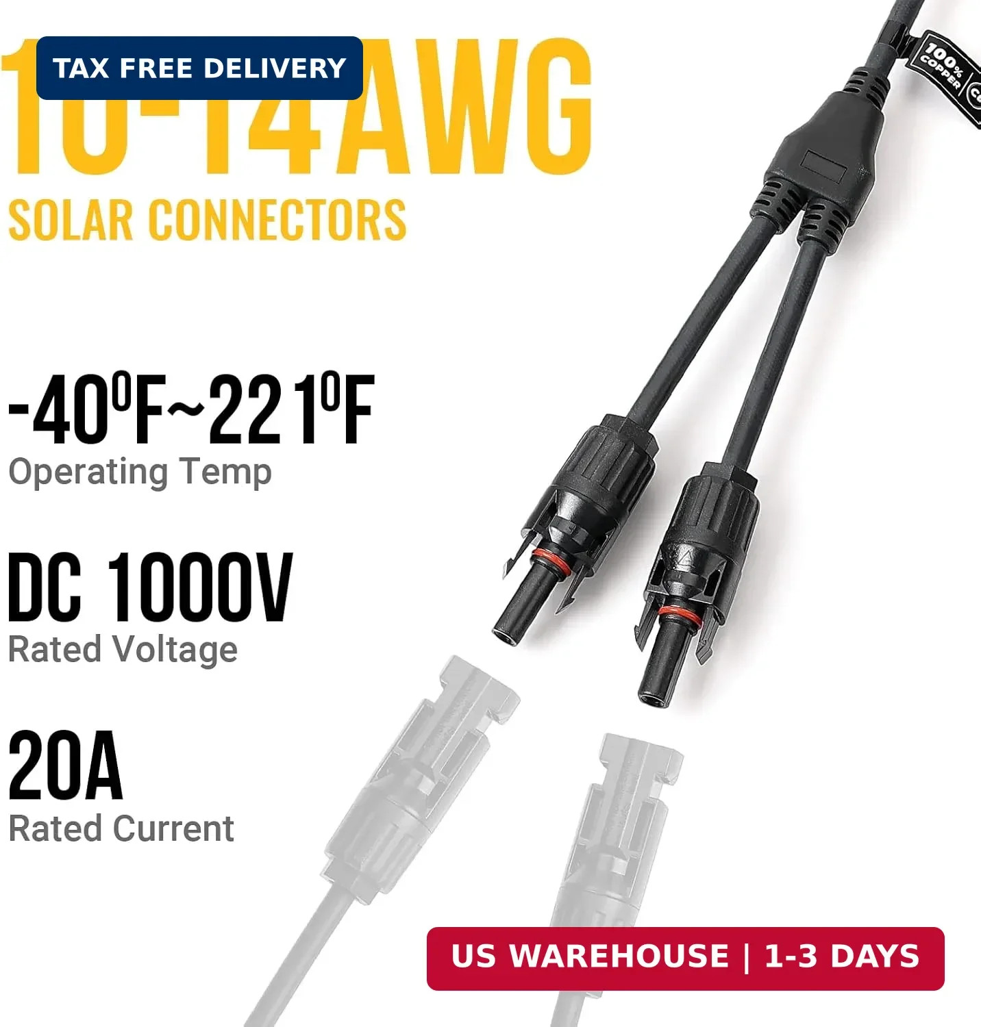 BougeRV Solar Connectors Y Branch Parallel Adapter Cable Wire Plug Tool Kit for