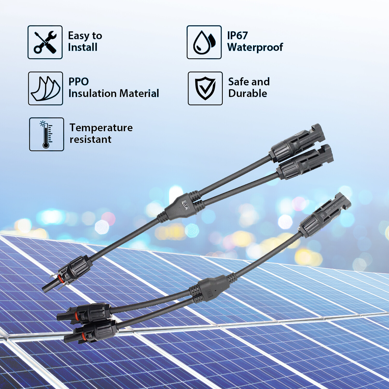 Solar Cable Y Panel Branch Connector IP67 Waterproof Solar Adapter Connector