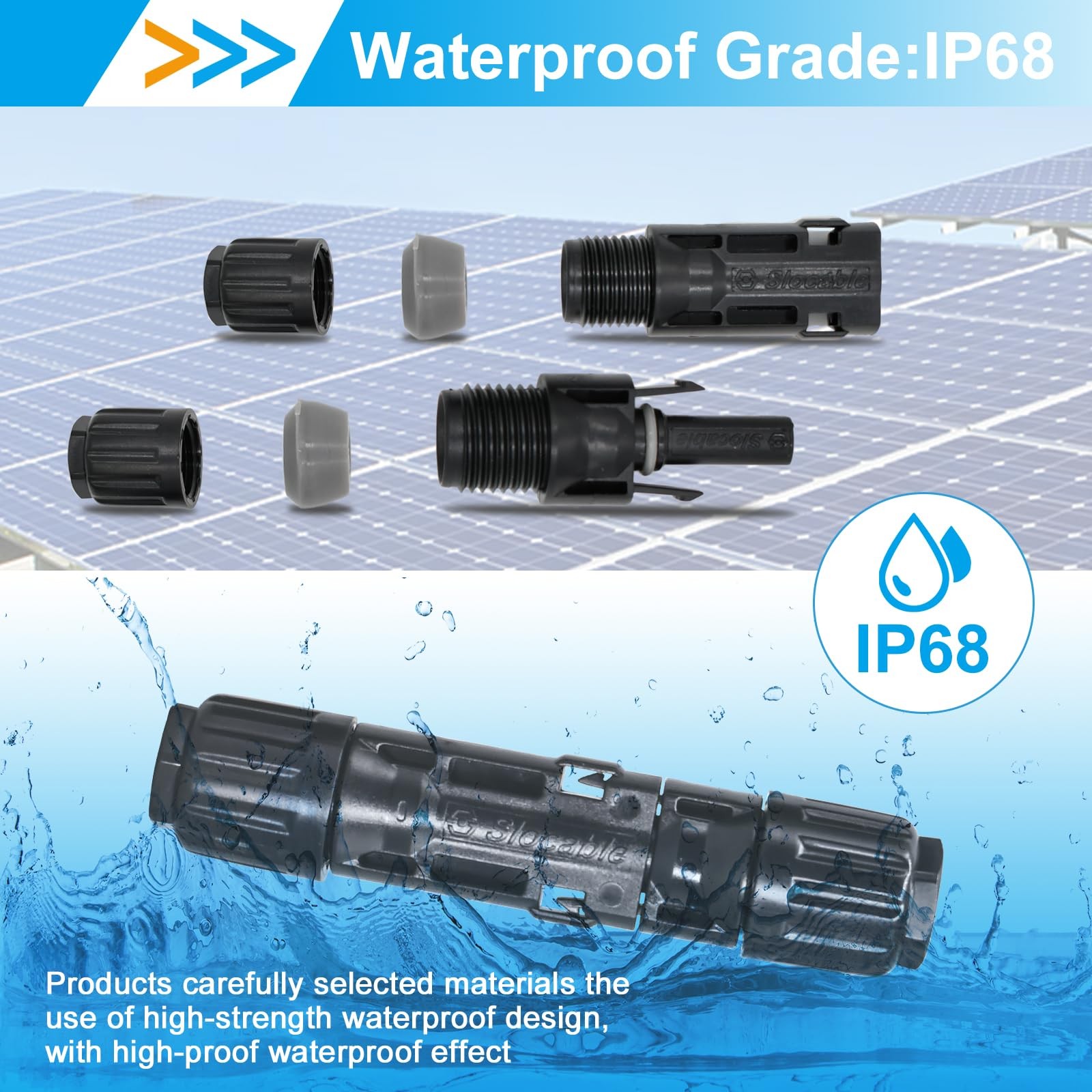 8AWG Solar Panel Connector 10mm2, 1500V IP68 Waterproof 70A PV Plug Tinned Co…