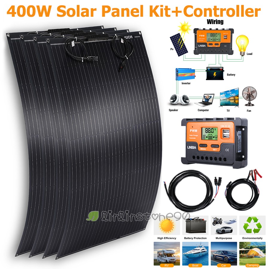 100W 200W 400W Flexible Solar Panel with Battery Controller for Camping Home RV