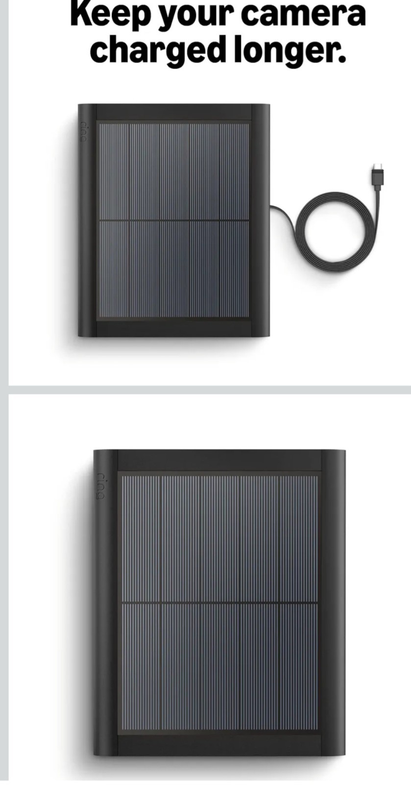 Ring 4W 2nd Generation Solar Panel for Select Ring Security Cameras Black New
