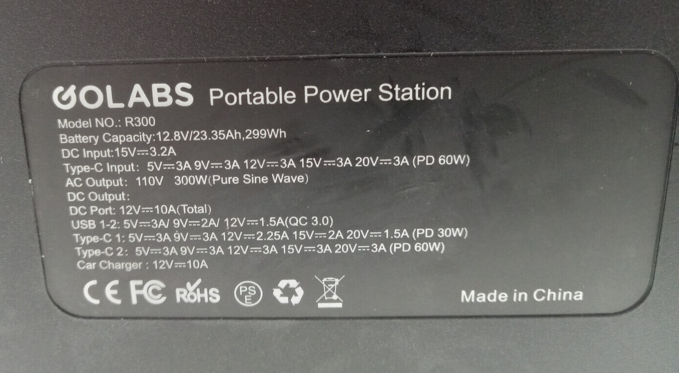 GOLABS R300 Portable 296Wh BATT Power Station Unit Only (No AC Adapter) TXBIN-5